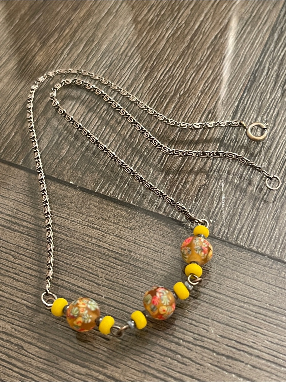 Vintage Venetian Murano Glass Bead & Book-chain Choker Necklace